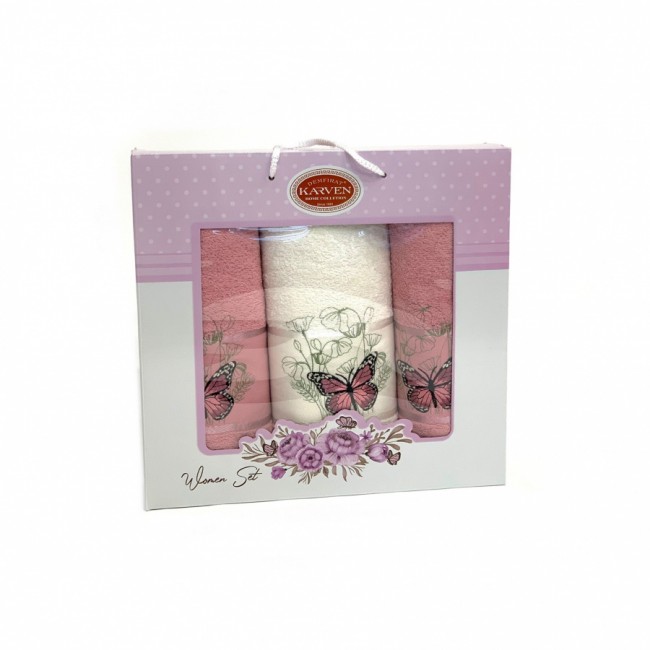 Набор полотенец Карвен "KELEBEK" махра 50*90(2)/70*140 HS 1659 v4 крем/сухая роза