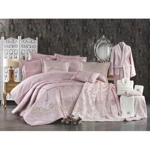 Комплект-сундук ZEBRA "BOLERO" с вышивкой евро (18 предметов) пудровый