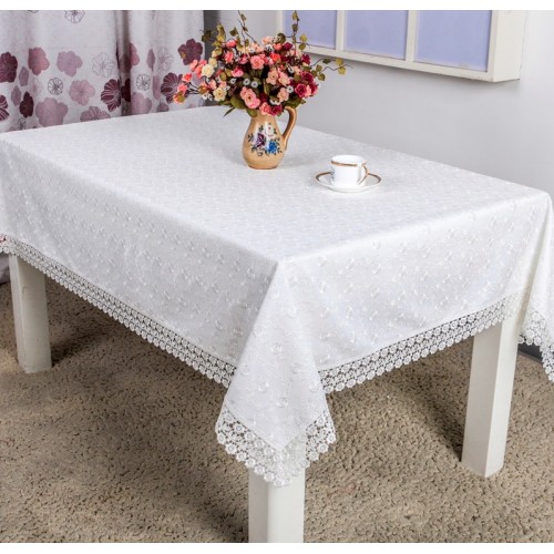 Скатерть "Карвен" двойная ткань (лен+органза) с гипюром 85*85 М 616 (Акция)