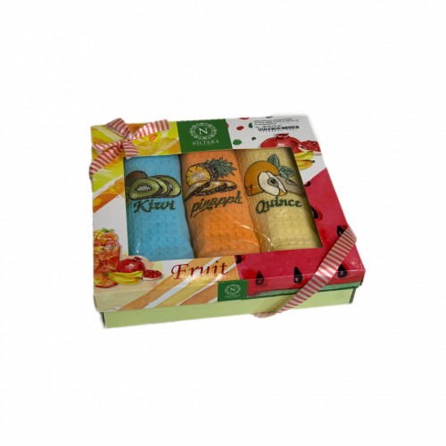 Набор полотенец кухонный NILTEKS "ФРУКТЫ" вафля 40*60-3 шт. НМ 740 v14 голуб/оранж/желтый