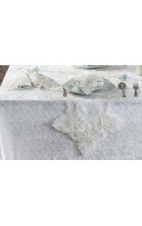 Скатерть Карвен "PETRANA" 160*300 с салфетками велюр с кружевом 31 предмет M 799 krem/кремовый