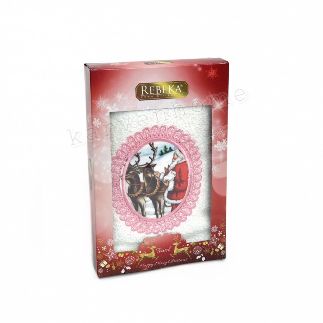 Полотенце Rebeka" Новый год" махра 50*90 1шт HS 1710 v4 krem/кремовый (Акция)