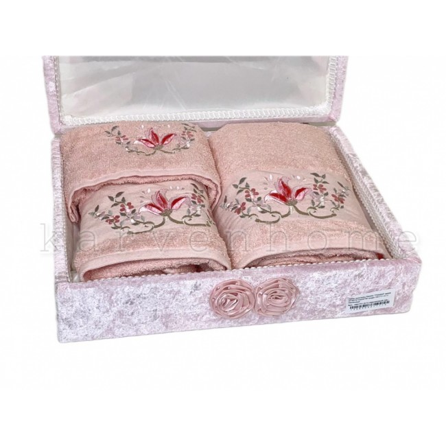 Набор полотенец Rebeka "FRANSIZ" махра 50*90/70*140/30*50 сундук HS1711 (V-1) персиковый Набор полотенец Rebeka "FRANSIZ" махра 50*90/70*140/30*50 сундук HS1711 (V-1) персиковый