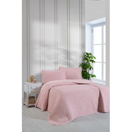 Комплект KARVEN "MUSLIN KARE" хлопок 1.5 сп. 2 пр (160*240 / 50*70) Y836-kare-V3 somon/персиковый (Акция).