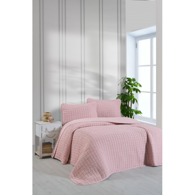 Комплект KARVEN "MUSLIN KARE" хлопок 1.5 сп. 2 пр (160*240 / 50*70) Y836-kare-V3 somon/персиковый (Акция).