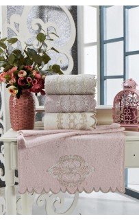 Набор полотенец Карвен "DAMASK"гипюр с кружевом,бамбук 50*90/70*140 HS1716 v3 pudra/пудровый