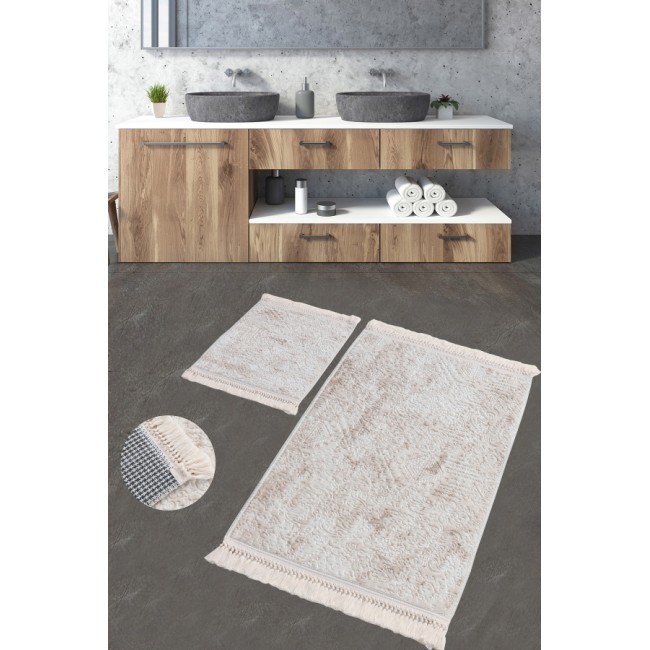 Набор ковриков для ванной Карвен BUKET SACAKLI/софт жаккард с бахрамой KV 416 bej/бежевый.. Набор ковриков для ванной Карвен BUKET SACAKLI/софт жаккард с бахрамой KV 416 bej/бежевый..