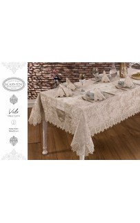 Скатерть Карвен "VELS"с салфетками 160*220 велюр с кружевом 25 предметов M 789 cappuccino/капучино
