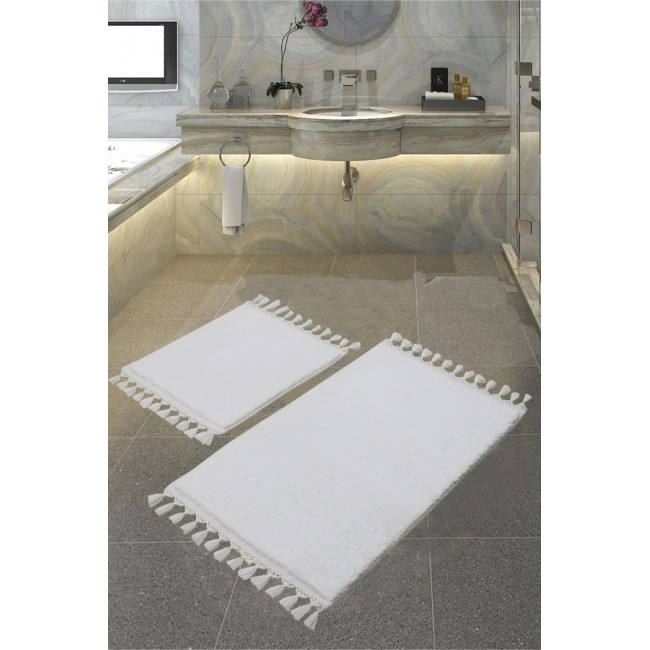 Набор ковриков для ванной Карвен POST DOKUMA SACAKLI/мех с бахрамой KV 414 beyaz/белый Набор ковриков для ванной Карвен POST DOKUMA SACAKLI/мех с бахрамой KV 414 beyaz/белый