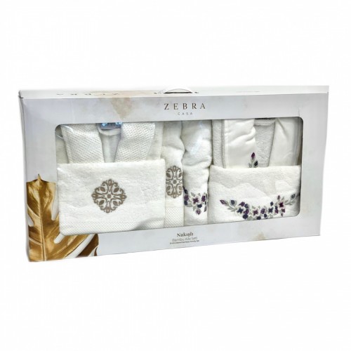 Халат Zebra "ROSA" (муж.+жен.)с полотенцами 50*90(2)/70*140(2) бамбук В 1102 кремовый