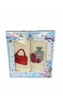 Набор полотенец кухонный NILTEKS "СУМКА-ФЛАКОН"вафля 40*60 2 шт.НМ 754 v14 кремовый