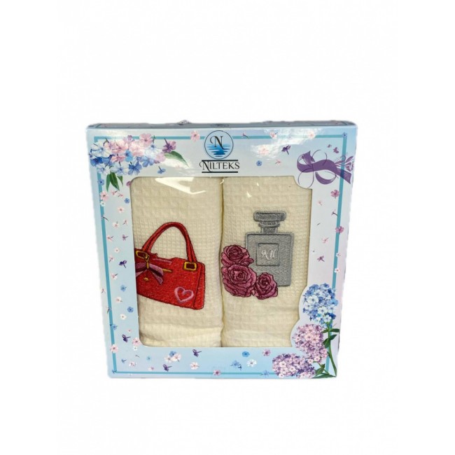 Набор полотенец кухонный NILTEKS "СУМКА-ФЛАКОН"вафля 40*60 2 шт.НМ 754 v14 кремовый