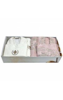 Халат Zebra "LIVORNO" (муж.+жен.)с полотенцами 50*90(2)/70*140(2) бамбук В 1091 крем/пудра (Акция)