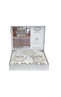 Набор полотенец Карвен "DAMASK"гипюр с кружевом,бамбук 30*50/50*90/70*140 HS1717 v2 krem/кремовый