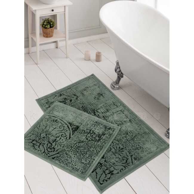 Набор ковриков для ванной Карвен NOSTALJI хлопок/вискоза 50*60-60*100 KV 429 koyu yesil/хаки Набор ковриков для ванной Карвен NOSTALJI хлопок/вискоза 50*60-60*100 KV 429 koyu yesil/хаки