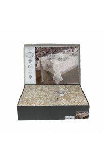 Скатерть Карвен "VELS"с салфетками 160*220 велюр с кружевом 25 предметов M 789 cappuccino/капучино