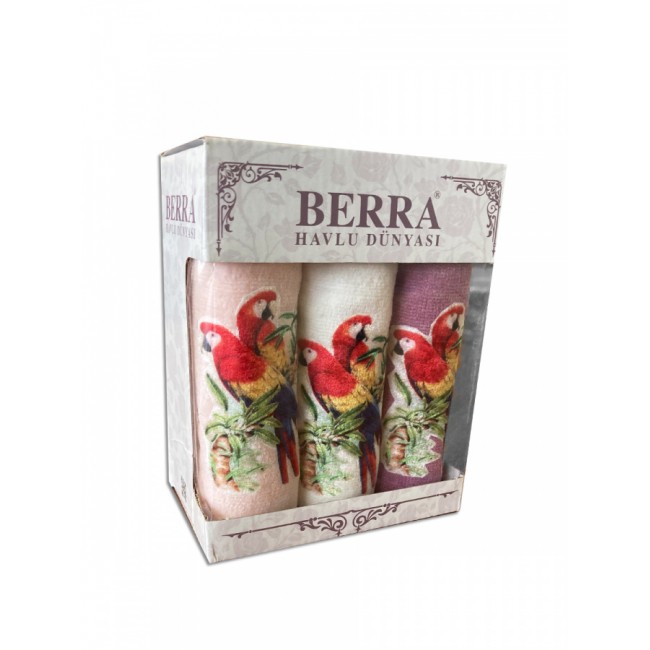 Набор полотенец кухонный "ВЕСНА-ПОПУГАЙ" 3D махра 30*50 3шт. НМ 523(V-2)-10 персиковый/лиловый