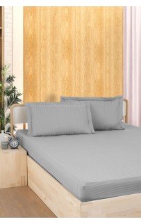 Простынь Карвен Stripe Satin на резинке+наволочка 100*200 +33см/ 50*70(1)+5см сатин gri/серый (Акция)