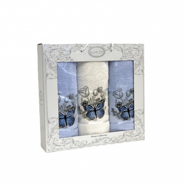 Набор полотенец Карвен "KELEBEK" махра 50*90(2)/70*140 HS 1659 v3 крем/голубой