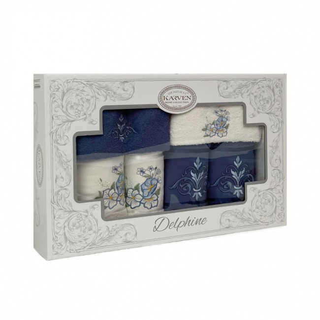 Набор полотенец в коробке Карвен "DAMAKS" махра 30*50(2)/ 50*90(2)/70*140(2) HS1718 индиго Набор полотенец в коробке Карвен "DAMAKS" махра 30*50(2)/ 50*90(2)/70*140(2) HS1718 индиго