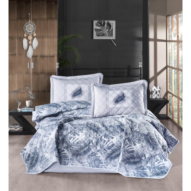 Комплект KARVEN (покрывало стеганное с принтом) хлопок евро 3 пр (260*240 / 50*70) Y 924 PUMA v1 Lacivert (Акция)