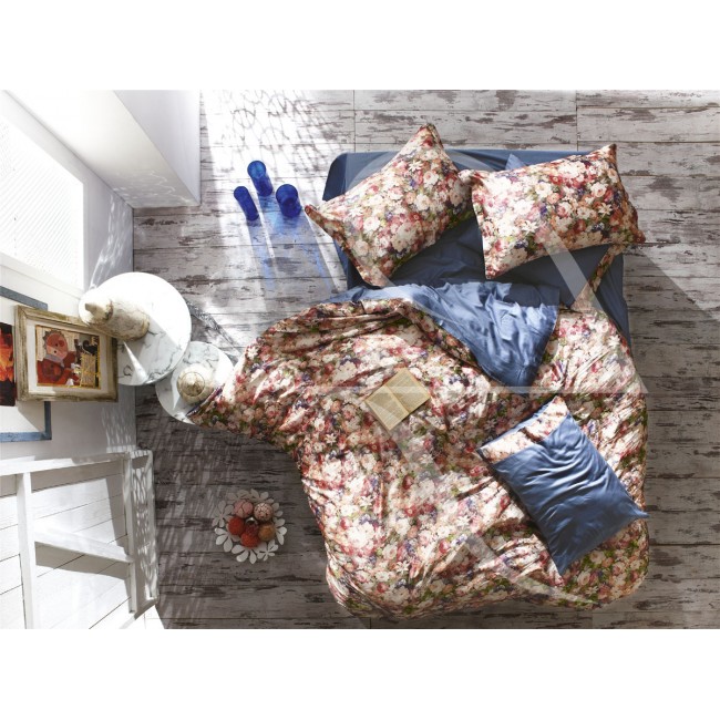 N049 Постельное белье Zebra шелк/сатин-жатка евро (Mignon indigo) (Акция)