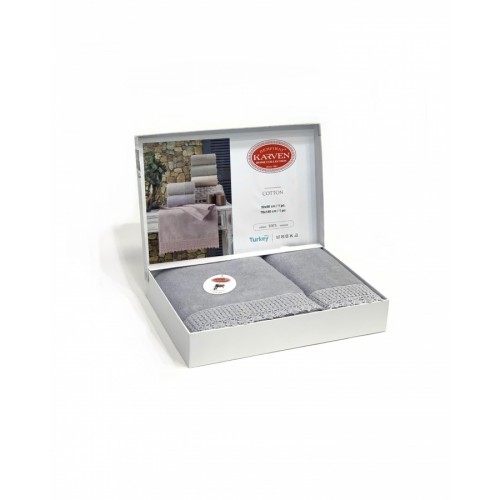 Набор полотенец Карвен " QUEEN" махра 50*90/70*140 HS 1672v4 mint/серый