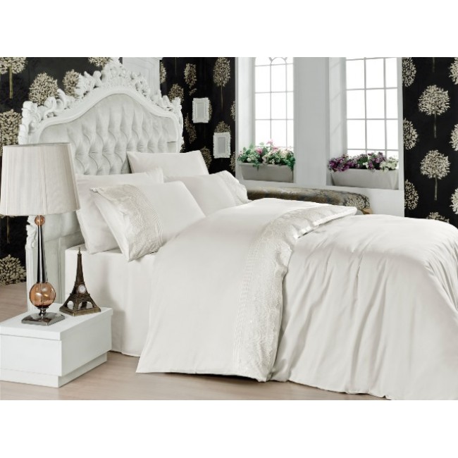 Постельное белье "FIERA" сатин с франц.кружевом евро N292