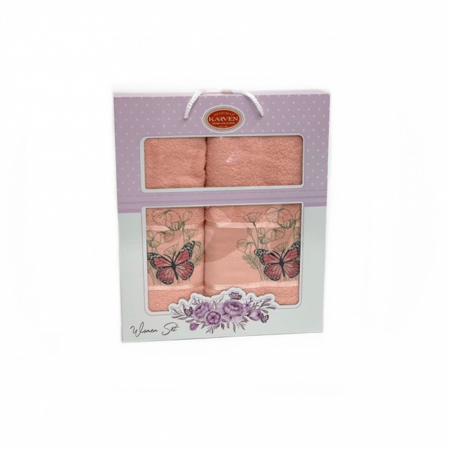 Набор полотенец Карвен "KELEBEK" махра 50*90/70*140 HS 1658 v7 персиковый