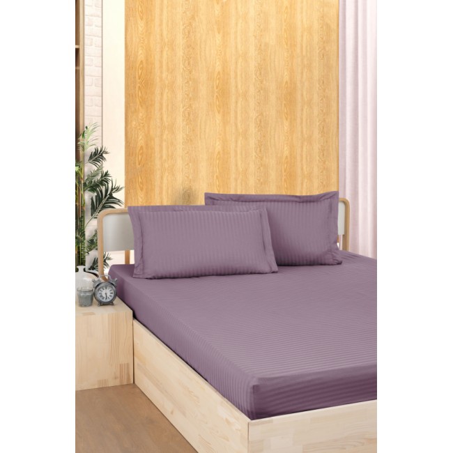 Простынь Карвен Stripe Satin на резинке+наволочки 180*200 +33см/ 50*70(2)+5см сатин murdum/лиловый (Акция)