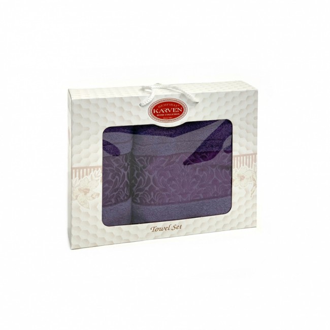 Набор полотенец Карвен "PINK DAMAKS" махра 50*90/70*140 HS 1697 v11 т/лиловый(акция)