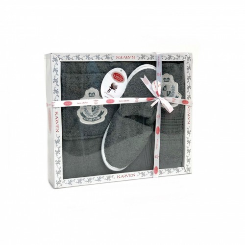 Набор для сауны KARVEN мужской махра (75*150/50*90+тапки) B355(V-1)-9 gri-ye?il/серо-зеленый