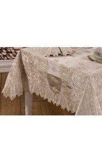 Скатерть Карвен "VELS"160*220 велюр с кружевом M 788 cappuccino/капучино