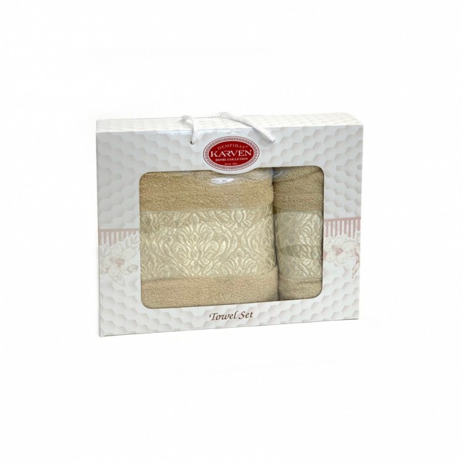 Набор полотенец Карвен "PINK DAMAKS" махра 50*90/70*140 HS 1697 v1 бежевый(акция)