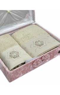 Набор полотенец Rebeka "FRANSIZ" махра 50*90/70*140 сундук HS1480 (V-1) бежевый (Акция)