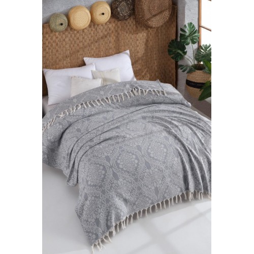 Покрывало с бахромой Karven PIKE HASIR 200*230 евро Y 891 v5 серый