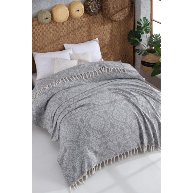 Покрывало с бахромой Karven PIKE HASIR 200*230 евро Y 891 v5 серый