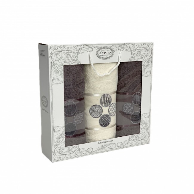 Набор полотенец Карвен "DORT DAIRE" махра 50*90(2)/70*140 HS 1643 v-6 крем/т.серый (Акция)