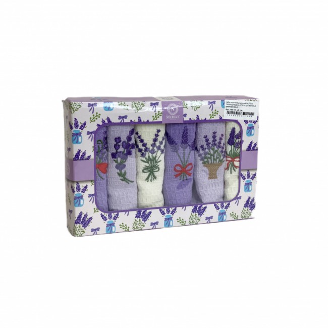Набор полотенец кухонный NILTEKS "ЛАВАНДА"вафля 40*60 6 шт. НМ 745 v3 крем/сиреневый