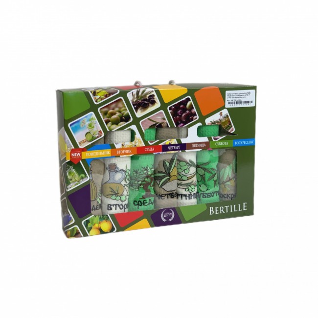 Набор полотенец кухонный NILTEKS "НЕДЕЛЬКА ОЛИВА"вафля 40*60 7 шт.НМ 765 v4 крем/беж/зелен