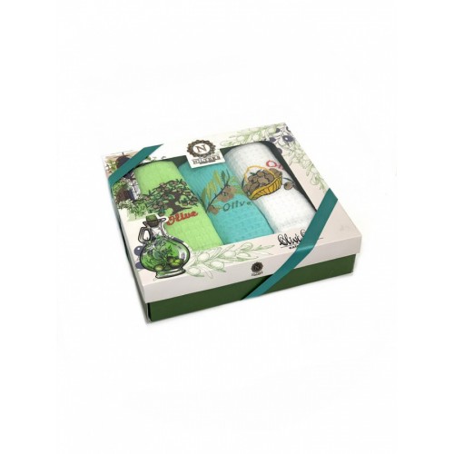 Набор полотенец кухонный NILTEKS "Олива" вафля 40*60-3 шт. НМ 577 V-14 белый