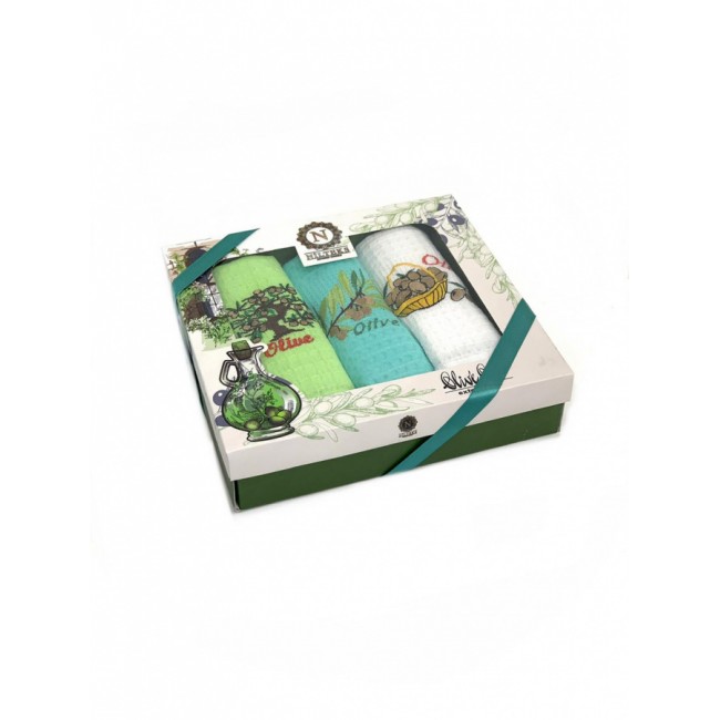 Набор полотенец кухонный NILTEKS "Олива" вафля 40*60-3 шт. НМ 577 V-14 белый