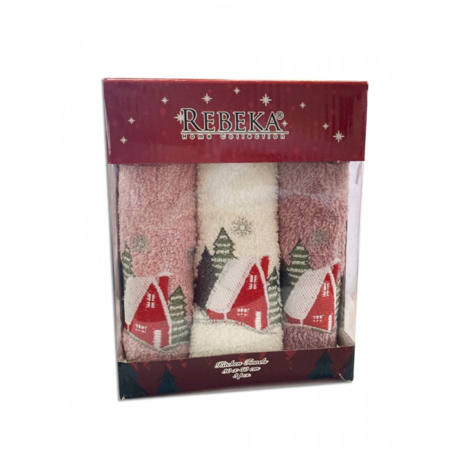 Набор полотенец кухонный "ЗИМА-ДОМ" 3D махра 30*50 3шт. НМ 523(V-1)-21 пудровый/сиреневый