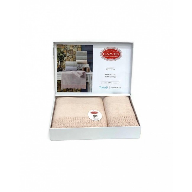 Набор полотенец Карвен " QUEEN" махра 50*90/70*140 HS 1672v5 somon/персик