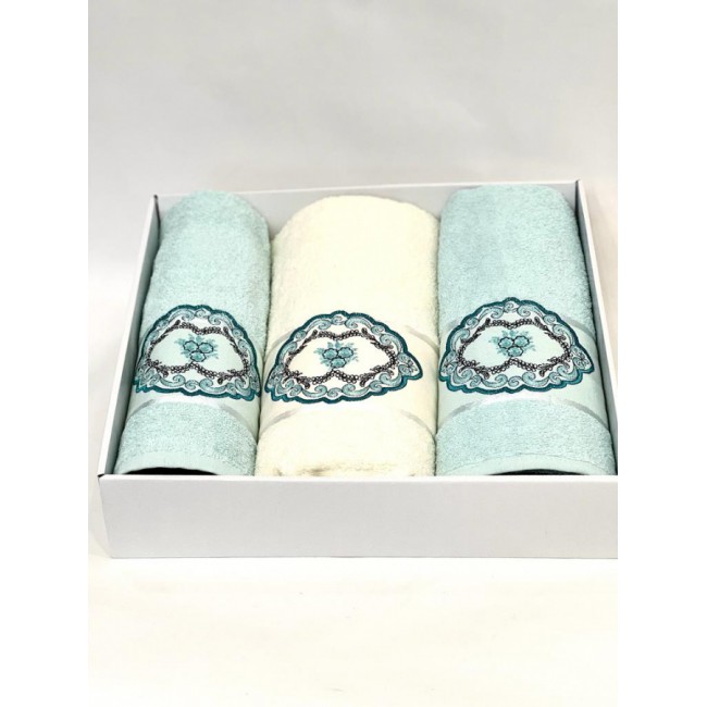 Набор полотенец Карвен "PANO 2" махра 50*90(2)/70*140 HS 1639 v9 крем/ментоловый