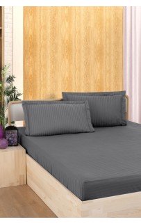 Простынь Карвен Stripe Satin на резинке+наволочки 160*200 +33см/ 50*70(2)+5см сатин antrasit/антрацит (Акция)