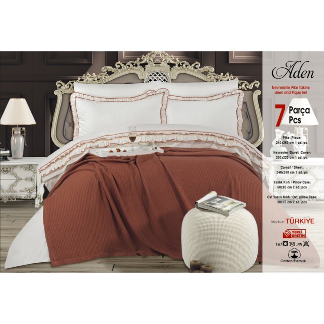 Комплект BATUNUR "ADEN"пике (покрывало +постельное белье с нав ,акфил) евро 7 предметов Y 930 indigo/индиго (Акция)