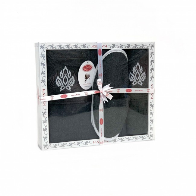 Набор для сауны KARVEN мужской махра (75*150/50*90+тапки) B355(V-2)-10 antrasit/т.серый Набор для сауны KARVEN мужской махра (75*150/50*90+тапки) B355(V-2)-10 antrasit/т.серый