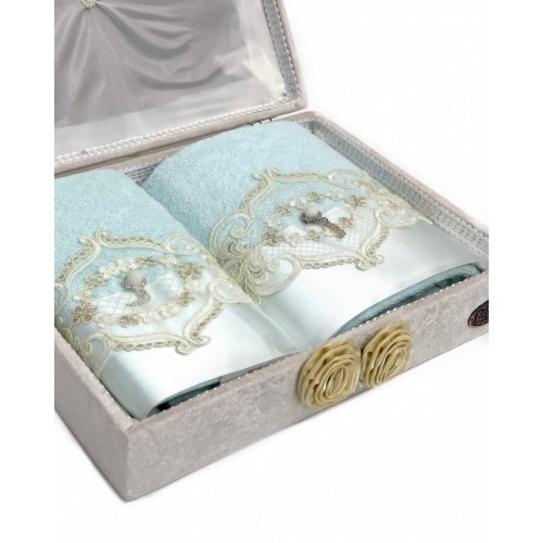 Набор полотенец Rebeka "FRANSIZ" махра 50*90/70*140 сундук HS1480 (V-5) ментоловый (Акция)