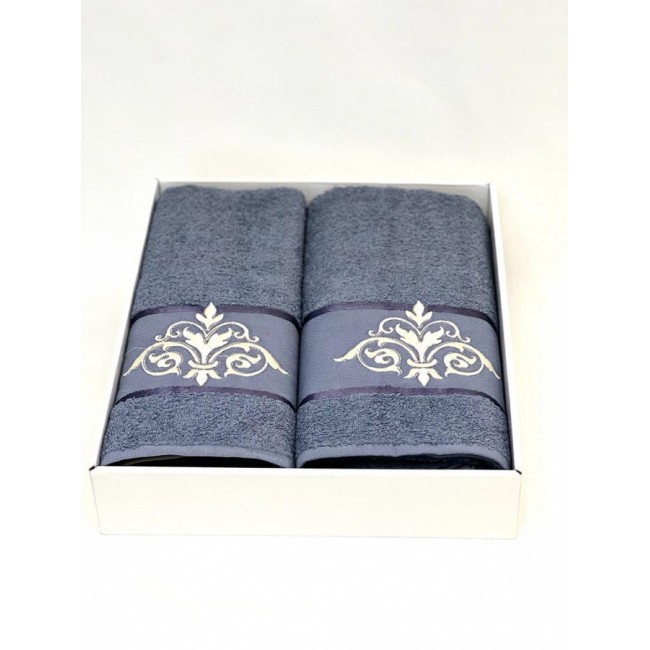 Набор полотенец Карвен "DAMAKS" махра 50*90/70*140 HS 1654 v9 индиго